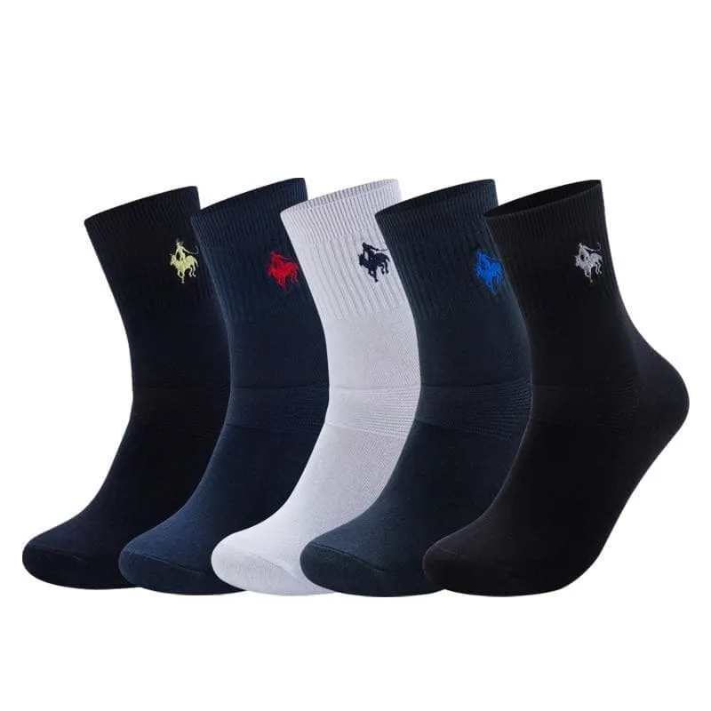 5 Pairs per Lot Casual Cotton Business Embroidery Socks for Men