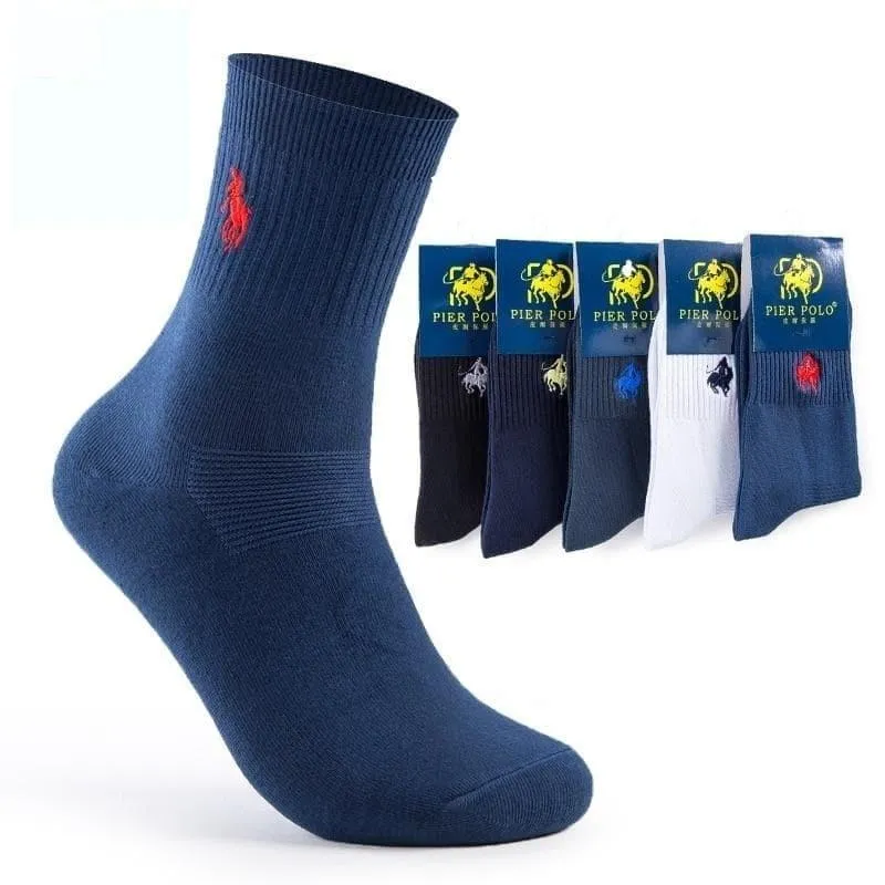 5 Pairs per Lot Casual Cotton Business Embroidery Socks for Men