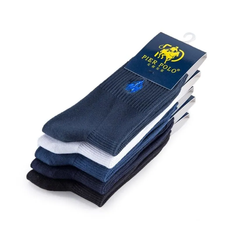 5 Pairs per Lot Casual Cotton Business Embroidery Socks for Men