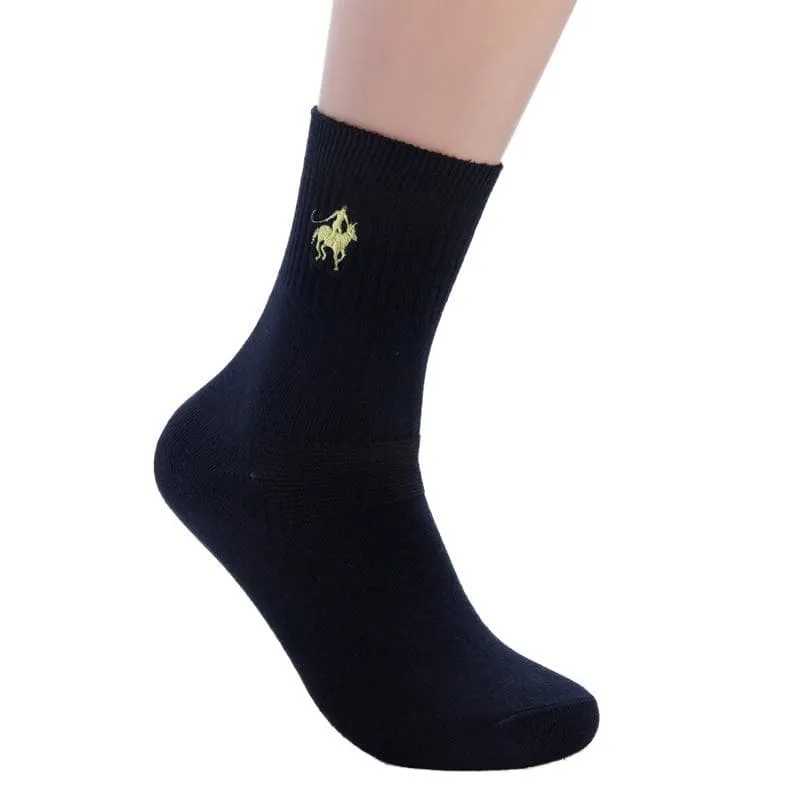 5 Pairs per Lot Casual Cotton Business Embroidery Socks for Men