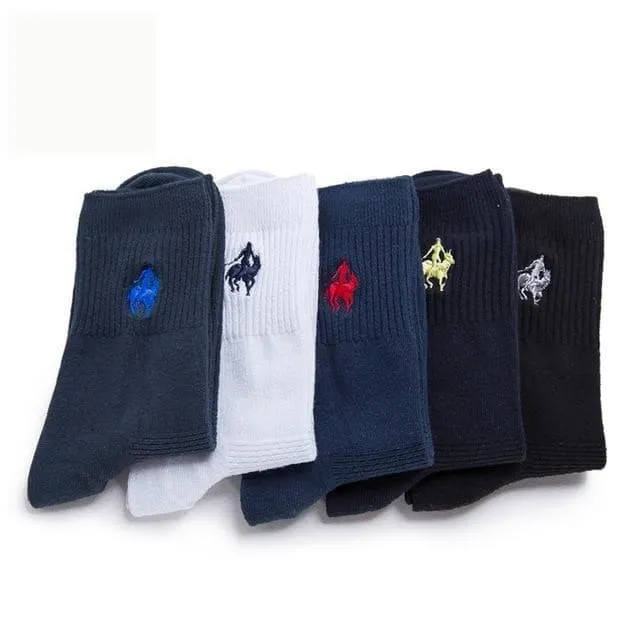 5 Pairs per Lot Casual Cotton Business Embroidery Socks for Men