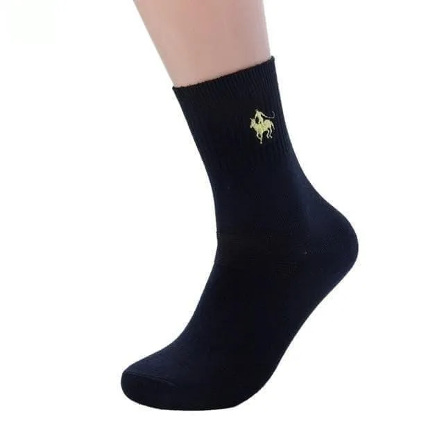 5 Pairs per Lot Casual Cotton Business Embroidery Socks for Men