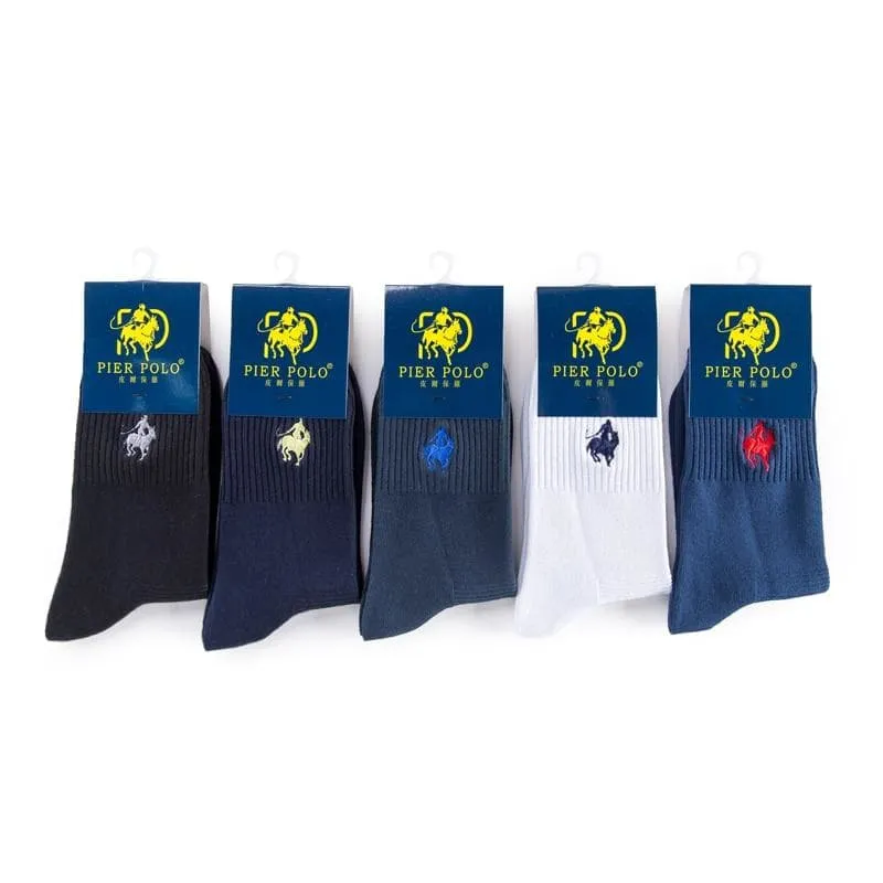 5 Pairs per Lot Casual Cotton Business Embroidery Socks for Men