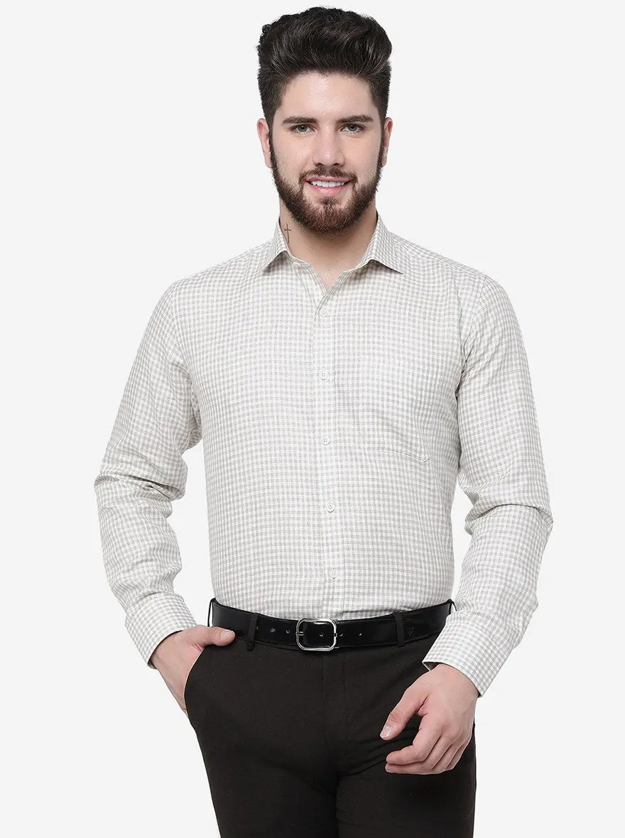 Beige Checked Regular Fit Formal Shirt | JadeBlue