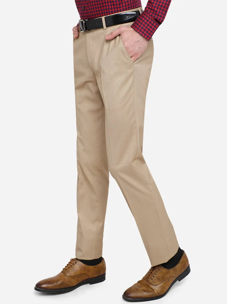 Beige Solid Super Slim Fit Formal Trouser | JB Studio