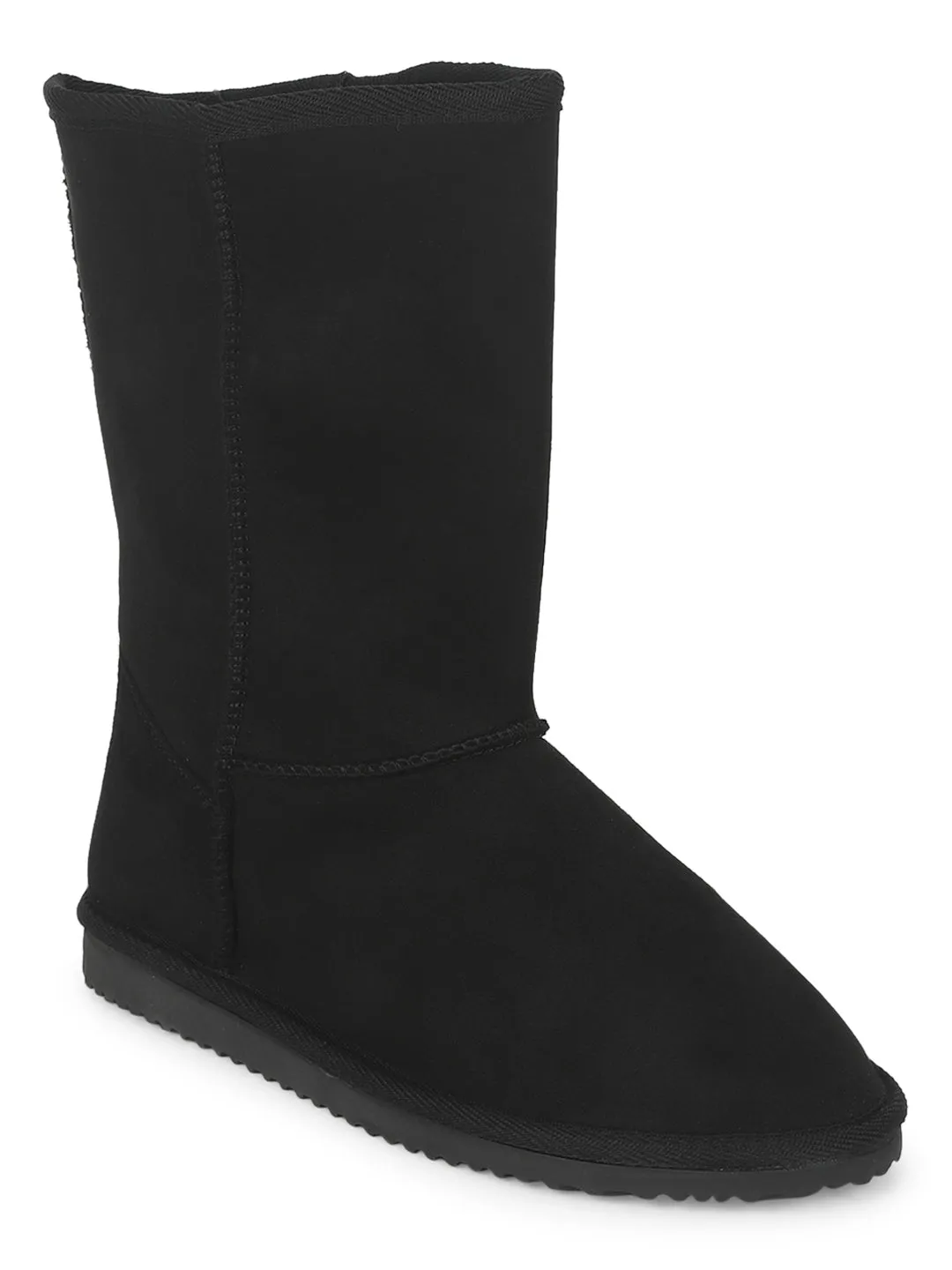 Black Micro Flat Snow Mid Calf Boots (TC-ST-1150-BLKMIC)