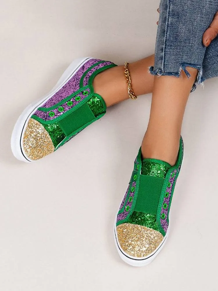 Color Block Sequin Canvas Sneakers