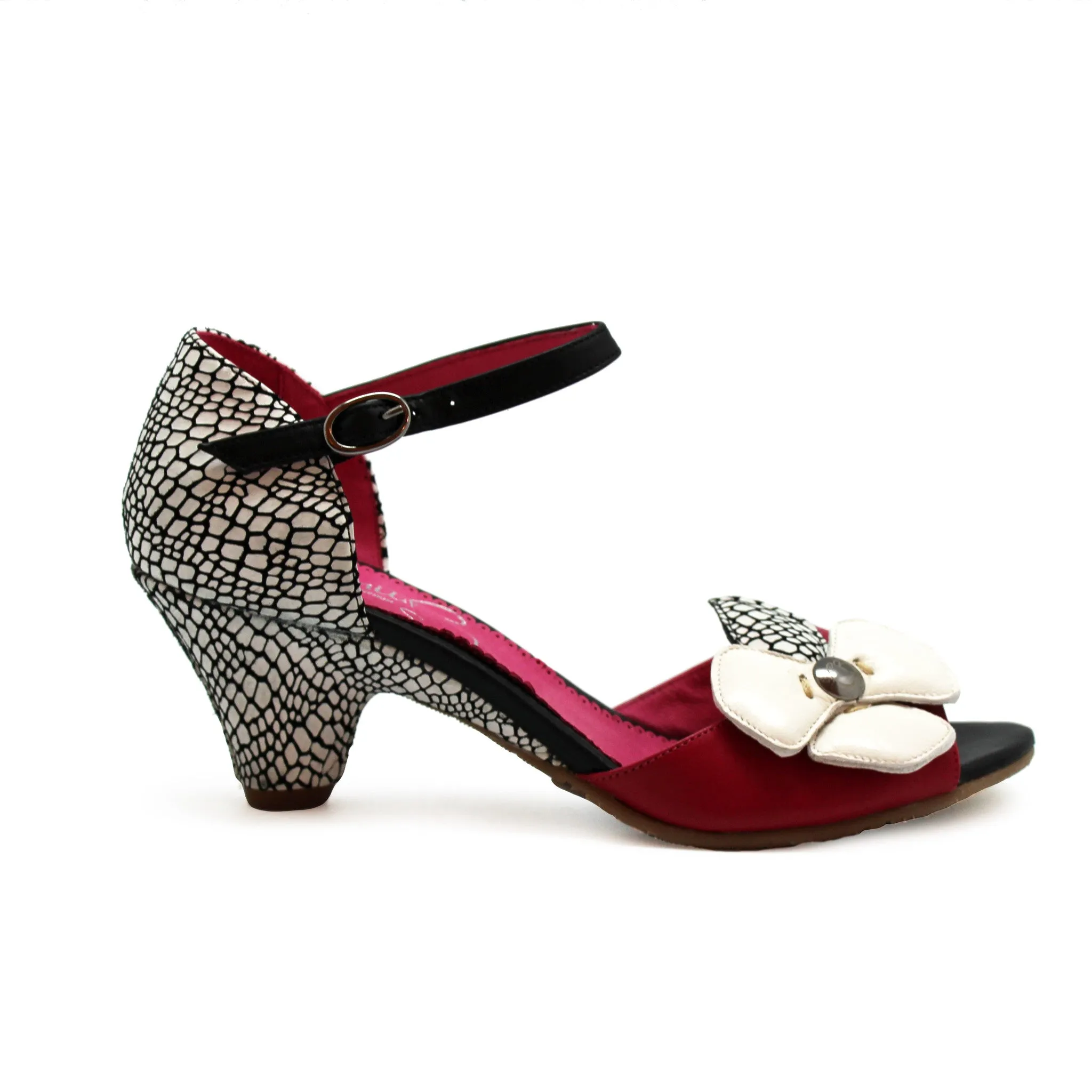 Fleur - Black/White/Fuchsia open toe sandal