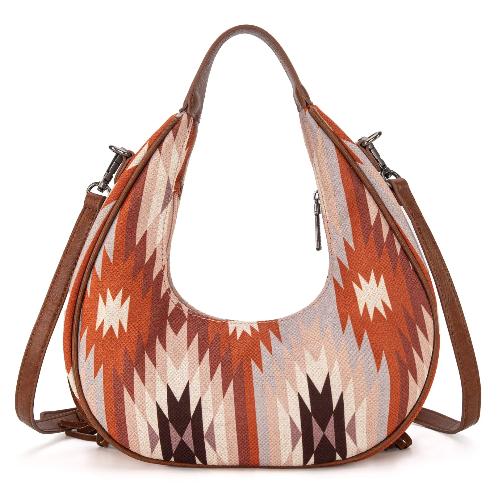 MW1285-8366  Montana West Aztec Fringe Crescent Crossbody Bag - Brown