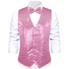 Ties2you Men's Casual Vest Shining Taffy Pink Sequins Vest Bow Tie Set